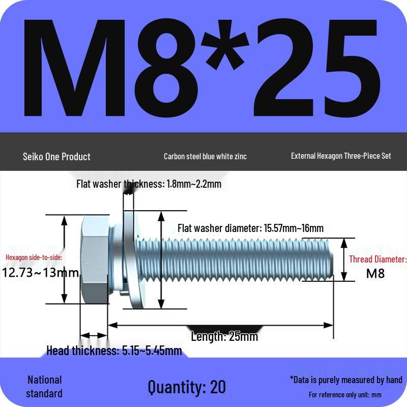 Grade 8.8 Galvanized Hex Head Screw Set with Hex Bolt, Spring Washer, and Flat Washer (Sizes: M4, M5, M6, M8, M10, M12)