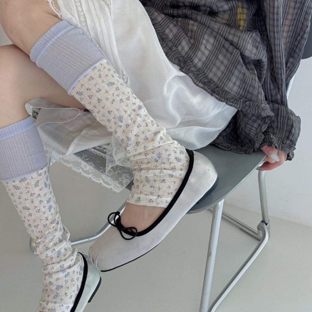 Thin Floral Leg Warmers Floral Pattern Mid Calf Socks New Floral Leg Socks Women Daily Wear
