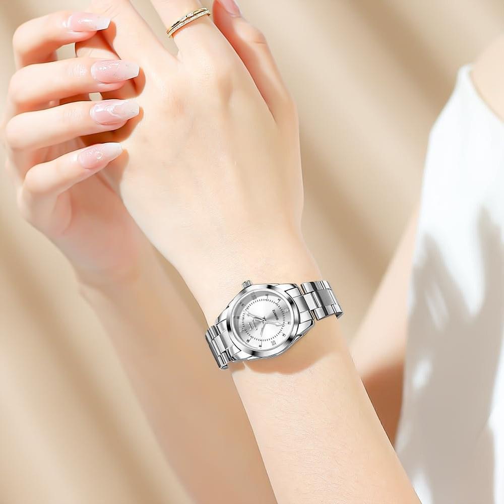 OPK Ladies Quartz Wristwatch Stainless Steel Band 30M Water Resistant Diamond Dial Luminous Classic Business Women's Stylish Gift