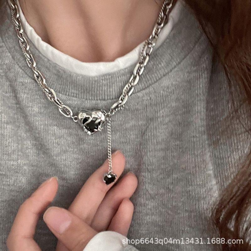 Sweet and cool lava love necklace women's ins tide niche high-end design sense sweater chain versatile personality sweater chain men