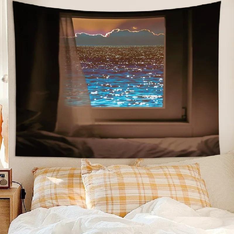Sea View Window Background Cloth Tapestry Bedroom Living Room Tapestry Home Wall Decoration Tapestry