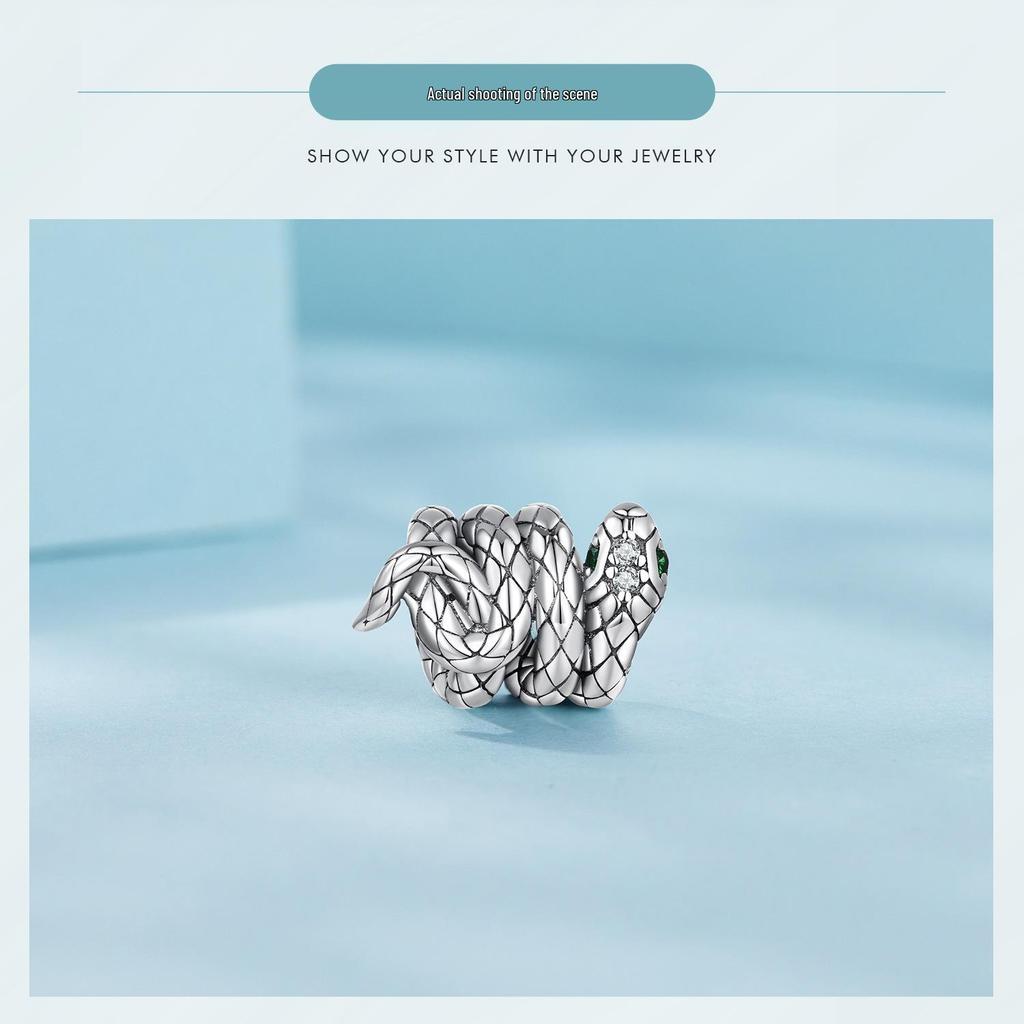 S925 Sterling Silver Coiled Snake Beads: Retro Dark Style DIY European & American Scattered Beads