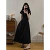 French Hepburn Style Bubble Sleeves V-neck Summer Dress High-end Temperament Women's Waist A-word Long Dress Wholesale