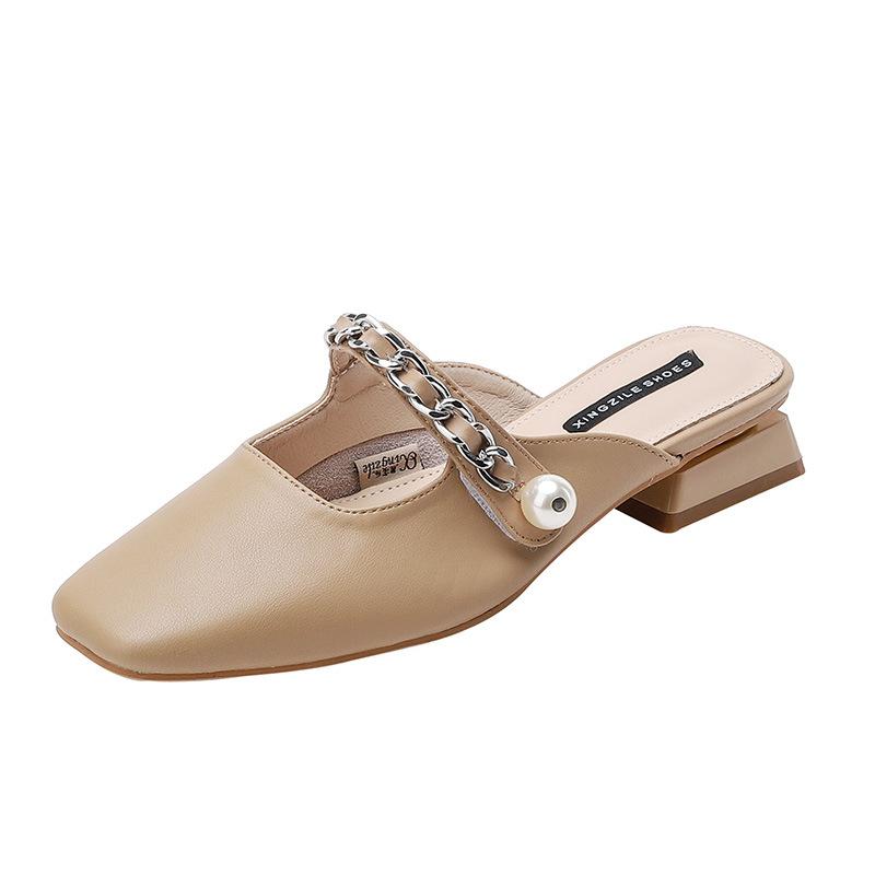 Leather Mary Jane sandals women's slippers low-heeled single shoes 2025 summer shallow thick heel small fragrant temperament single shoes women