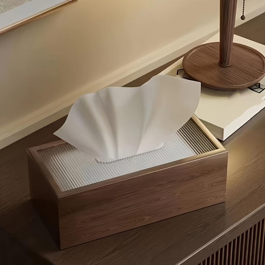 1PC Black Walnut Patterned Wooden Tissue Box, Paper Drawer, Home Tissue Box