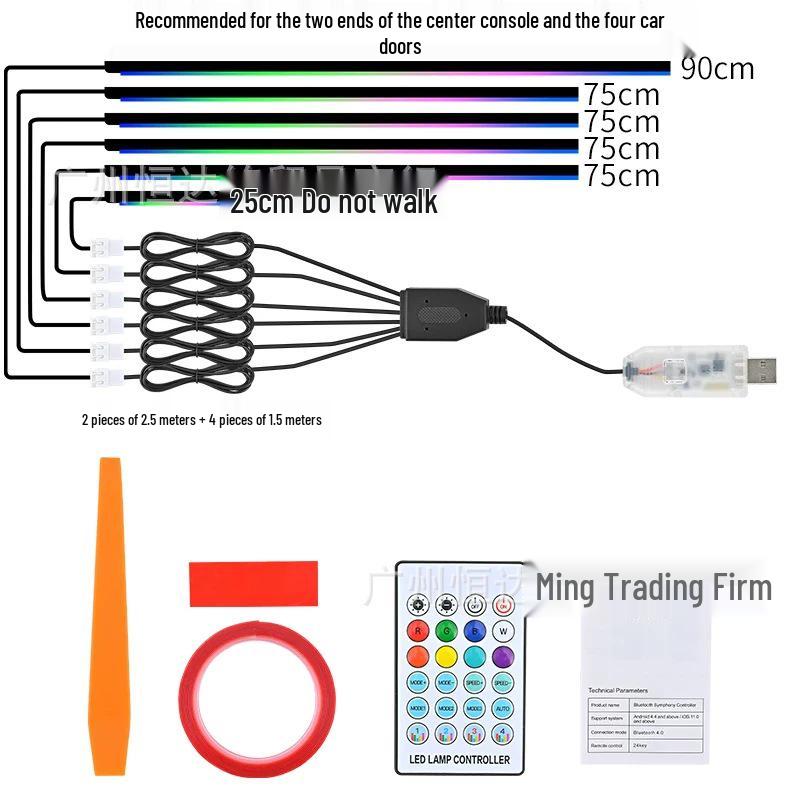 Smart Remote-Control Car LED Ambient Light Strip – Multicolor Acrylic for Central Console and Doors