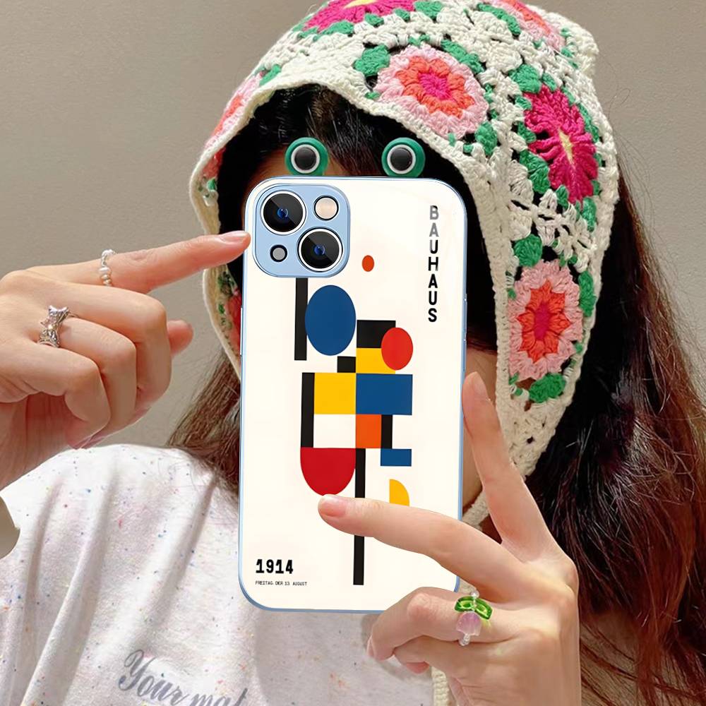 Abstract B-Bauhaus Geometric Art For IPhone 14 13 12 Mini 11 Pro XS Max X XR 14 Plus Tempered Glass Cover