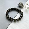 Six-Character Mantra Buddha Bead Bracelet, Black Round Beads, Couple Style, Unisex, Vintage 14mm Single Loop