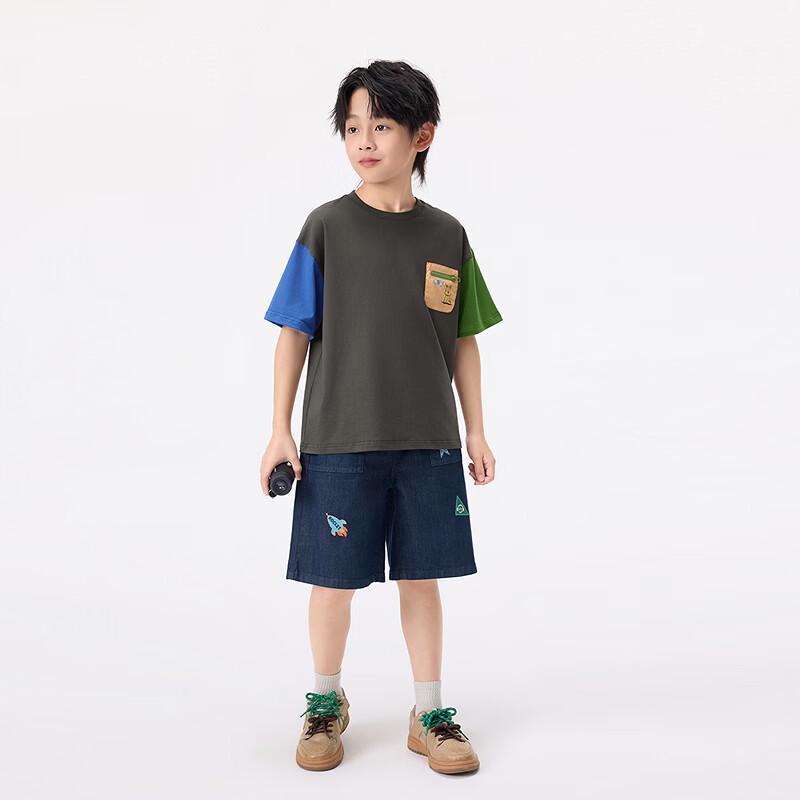 Kids' Loose Space Theme Embroidered Denim Shorts