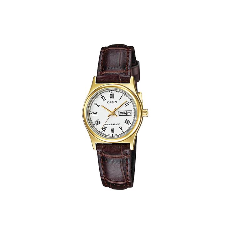 CASIO Women s Standard Series 25mm White Watch LTP-V006GL-7BUDF Brown Strap