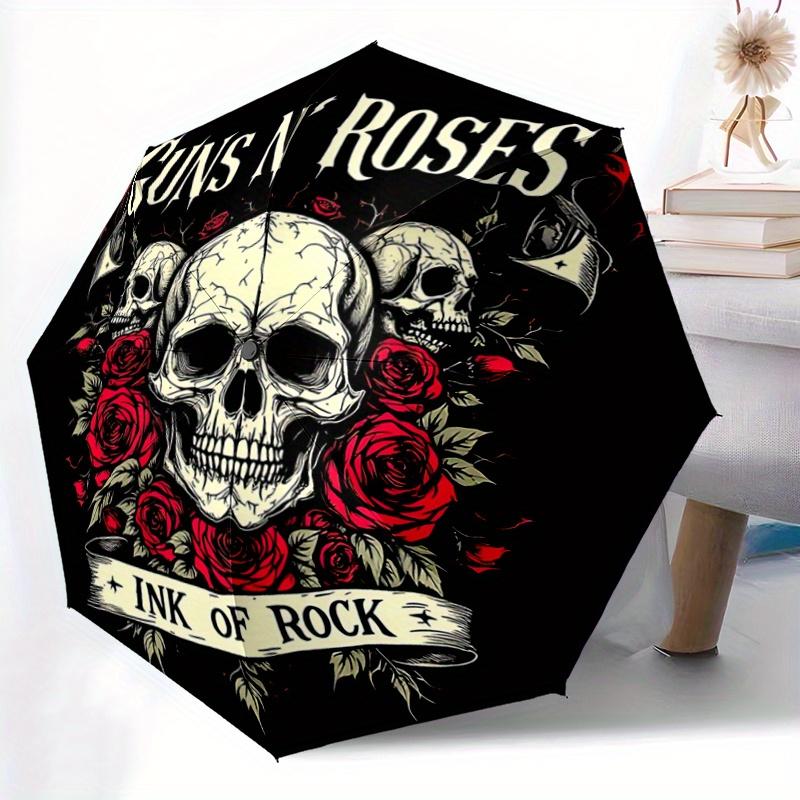 1pc Skulls and Roses Automatic Open/CloseUmbrella,Compact Umbrella for Men & Women Day Gift.Z076
