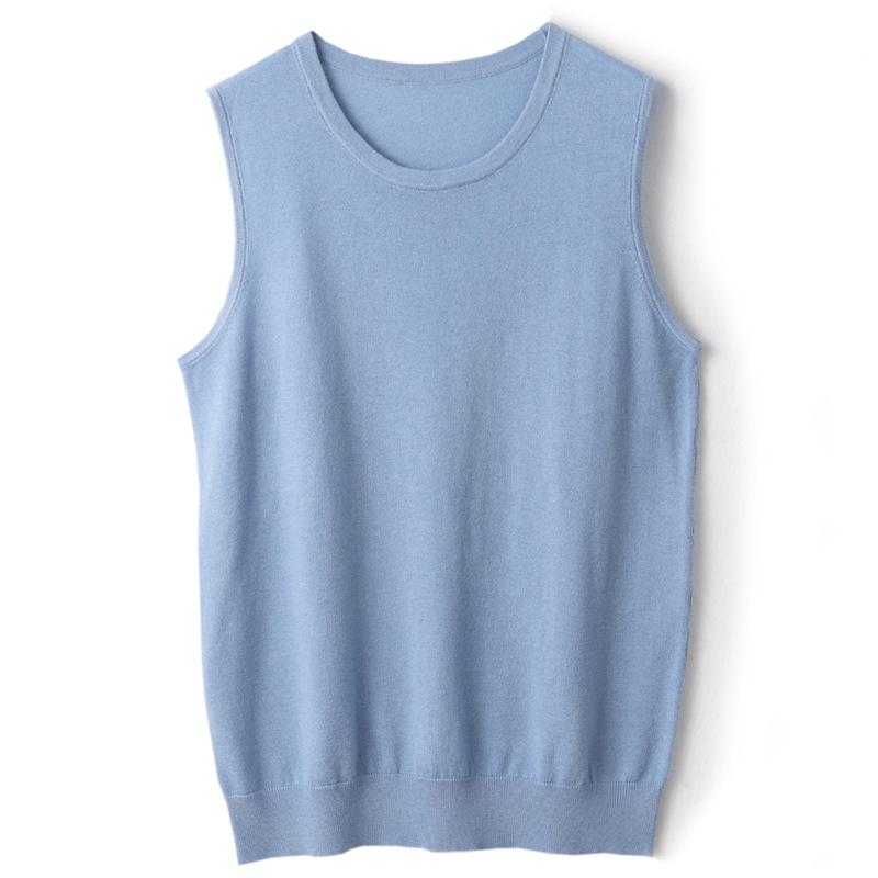 2025 Women's Fine Merino Wool Round Neck Sleeveless Knitted Vest – Solid Color, Loose Fit, Versatile Base Layer for Early Autumn