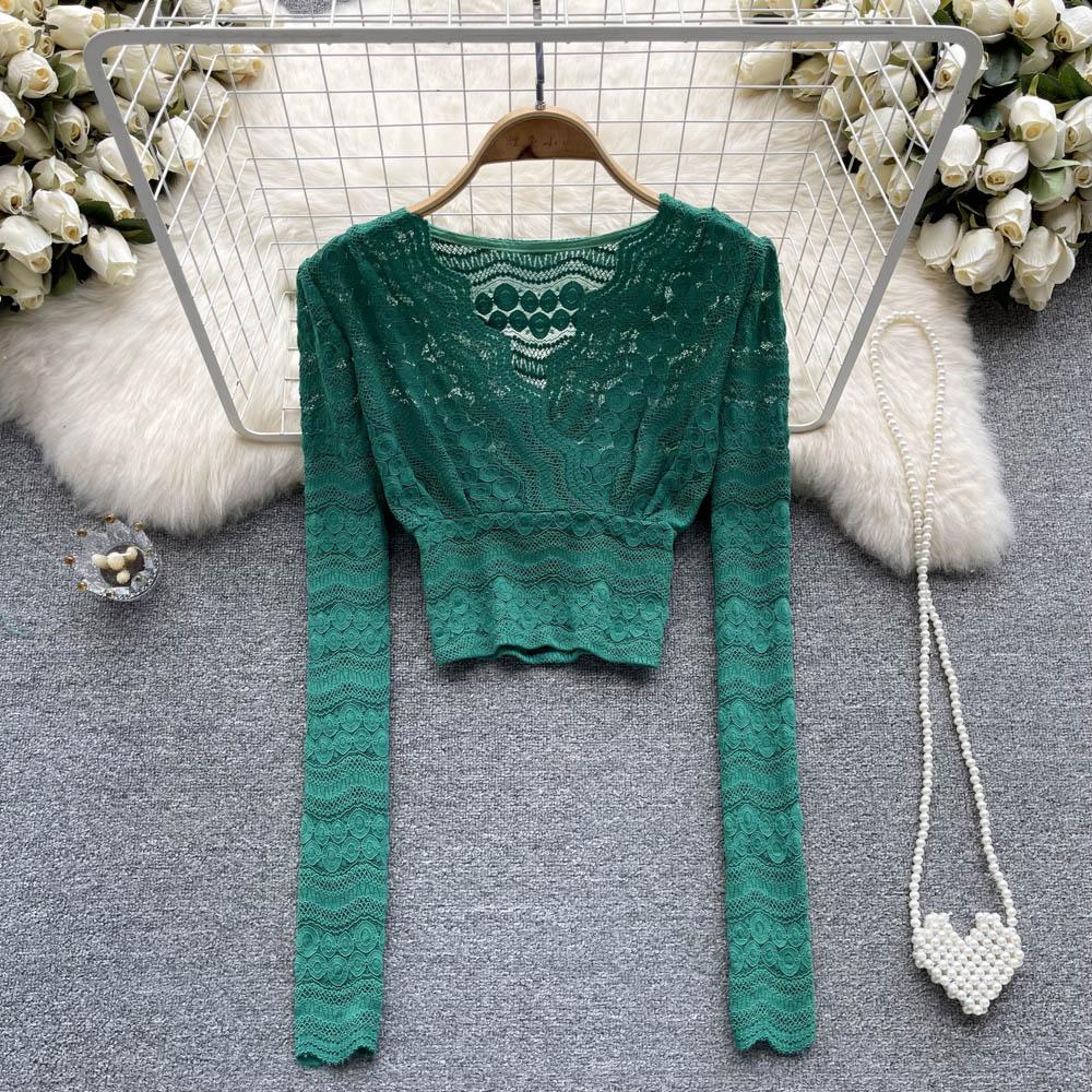 

Осенняя женская темпераментная прозрачная рубашка с короткими низами и длинными рукавами для горячих девушек, тонкий топ с коротким дном