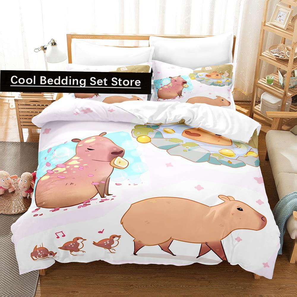 

Каваи Капибары Постельное белье Набор Односпальный Полуторный Двуспальный Кинг-сайз Комплект для кровати Взрослый Детский Спальня Комплекты пододеяльников 3D Аниме Набор простыней EU single(135x200cm)