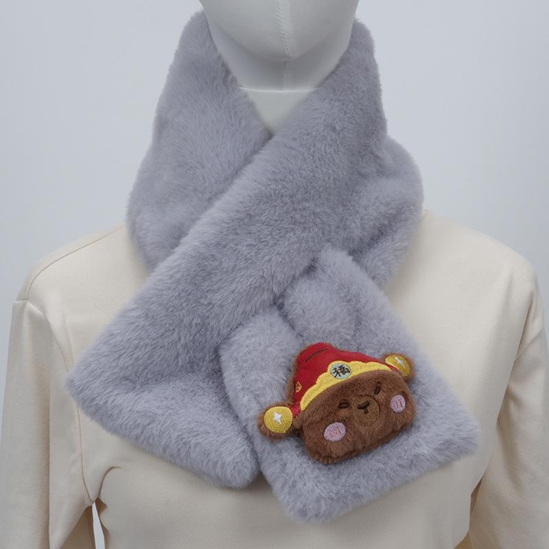 Women's Korean Style Faux Rabbit Fur Scarf - Thick, Warm, Plush Neck Warmer for Autumn/Winter 2024 - Versatile Student Accessory