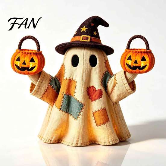 Decorazione Autunnale Spettrale e Carina Luce Fantasma Patchwork Vintage, Decorazione di Halloween per Esposizione in Casa, Ornamento in Stile Statuetta Fantasma di Ispirazione Vintage con