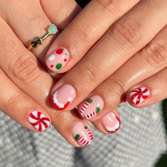 Christmas Snowmen Press On Nails Short Square French Tip Fake Nails with Winter Snowflake Design Blue Winter Xmas Snowmen Glue On False Nail