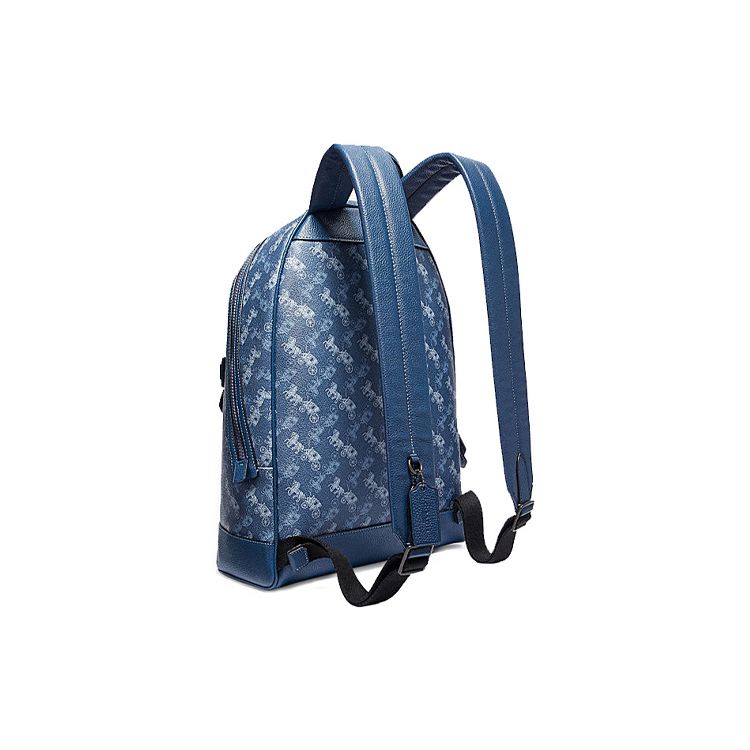 Coach Barrow Carriage Print Canvas And Faux Leather Backpack Men Backpack Blue 91532-JIP2U