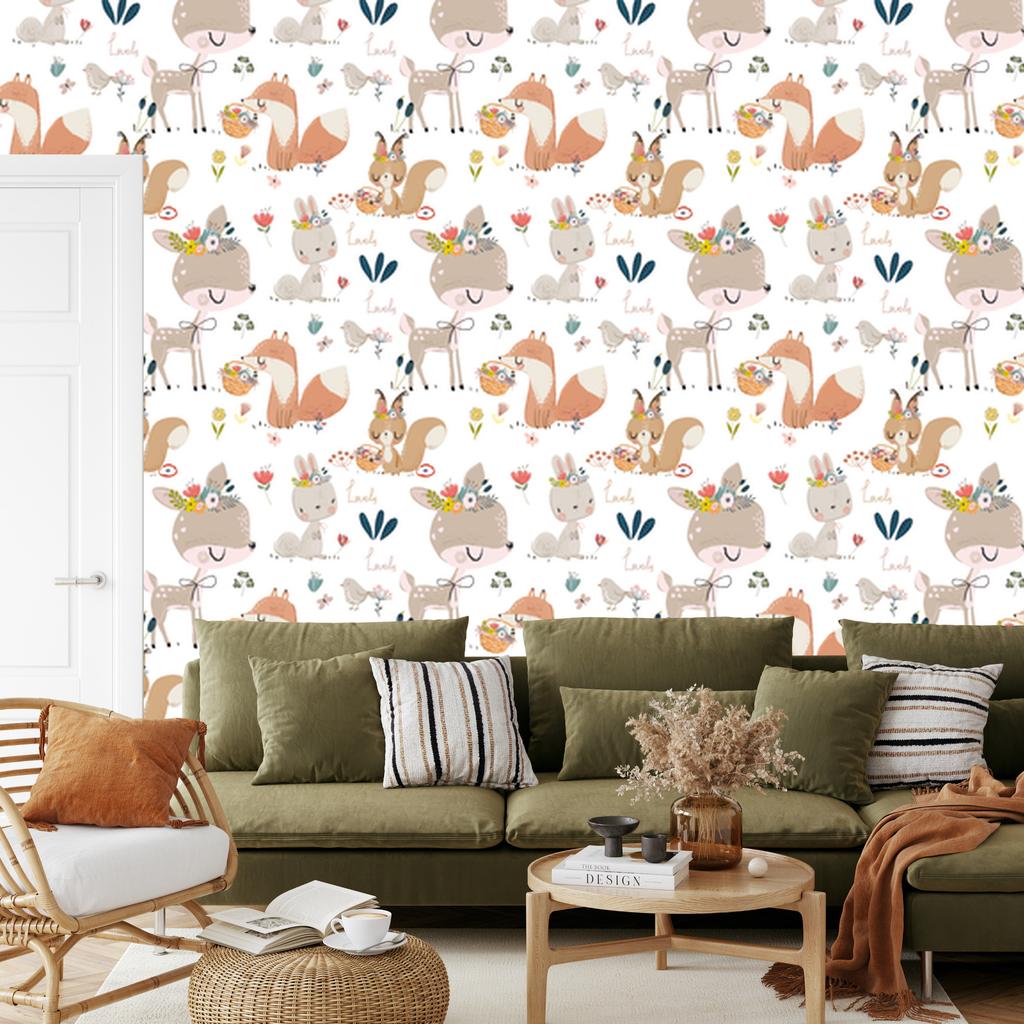 Animals Forest and Flowers Wallpaper for Living Room and Bedroom 50x1000