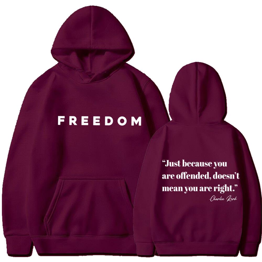 Freedom Letter Hoodies Autumn Winter Fleece Casual Sweatshirt Hooded Top for Women Men Hoodie