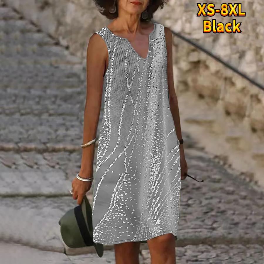 

Женское летнее платье с серебряным блестящим принтом и v-образным вырезом, повседневное модное платье без рукавов, повседневные свободные сексуальные платья размера плюс XS-8XL 8XL чёрный