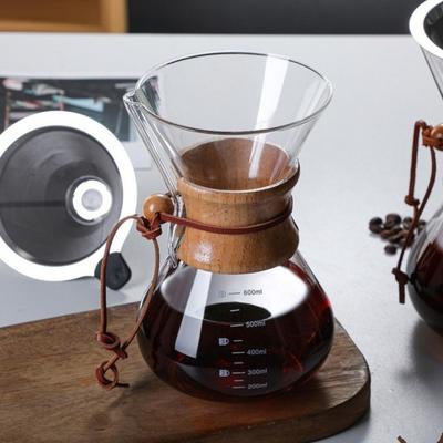 Filter Pot Stainless Steel Coffee Pot Glass with Filter Mesh Tea Pot 400ML/600ML Wooden Handle Tea Kettle Home
