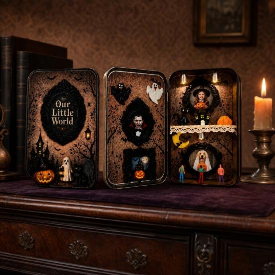 DIY Mini Po Frames Silhouette Tin Box Halloween Miniature Picture Display Storage Container