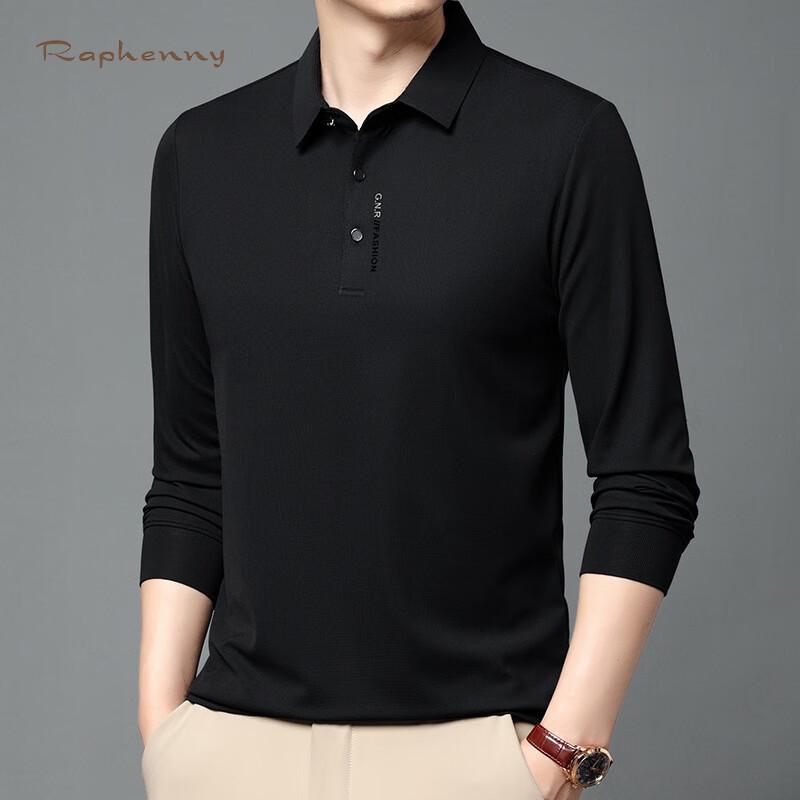 Raphenny Men's Pure Color Business Casual Long Sleeve Polo Shirt OZ875
