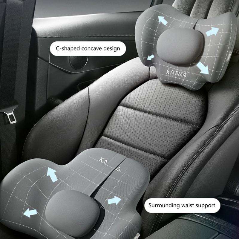 Comfortable Memory Foam Car Seat Headrest/Lumbar Support Adjustable Design Lightweight for Long Drives & Office Work