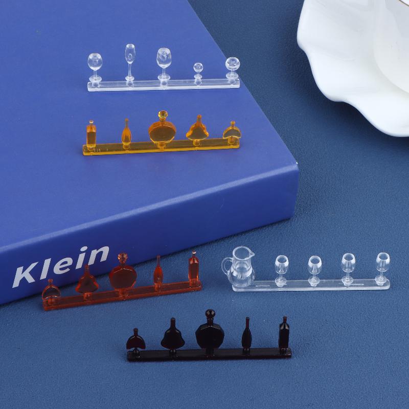 Miniatur-Weinglas und Flaschen-Set 1:12 Maßstab Puppenhaus Zubehör Transparent Mini Barware Modell Für Puppenhaus Bar Dekoration