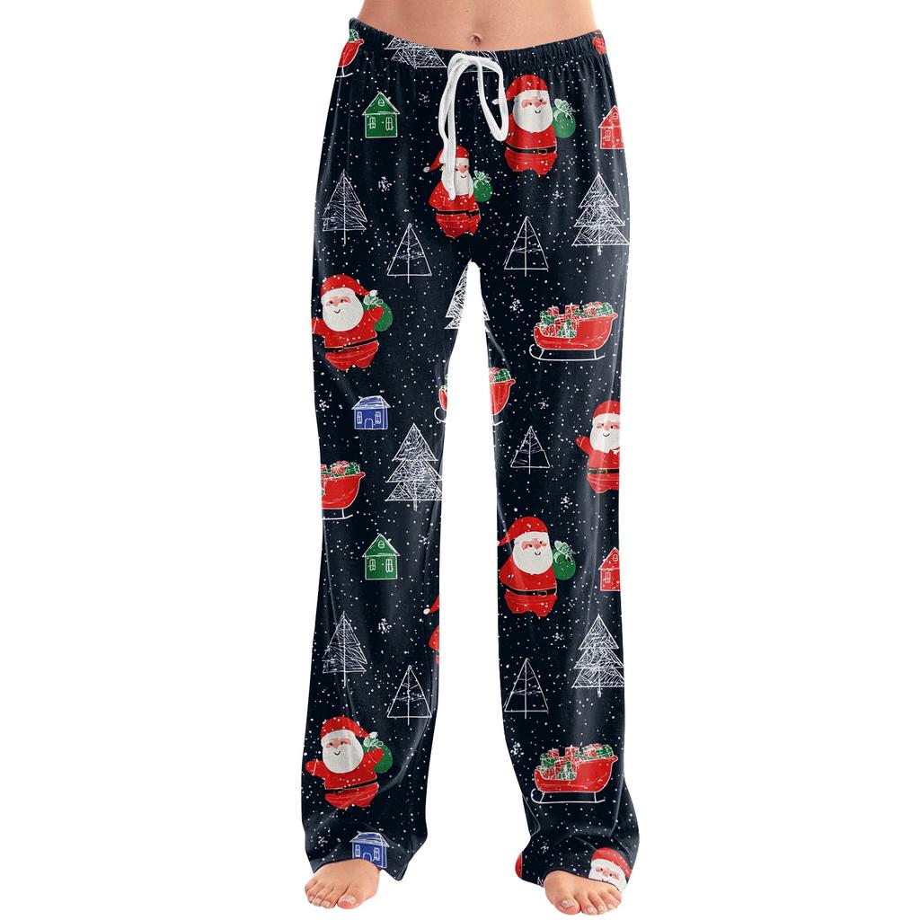 Women's Casual Christmas Print Loose Fit Pajama Pants for Home Sleepwear