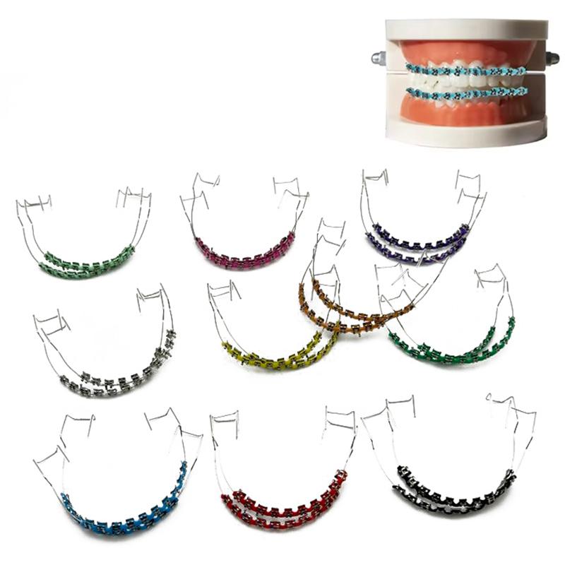 1Pair Colorful Brackets Dental Fake Braces With Hook Temporary Tooth Decoration With Metal Wires Bracket Ligature Tie