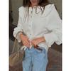 Fashion Style New Arrival Ruffles Lantern Sleeve Shirt Doll Collar Shirt Doll Collar Cotton Shirt