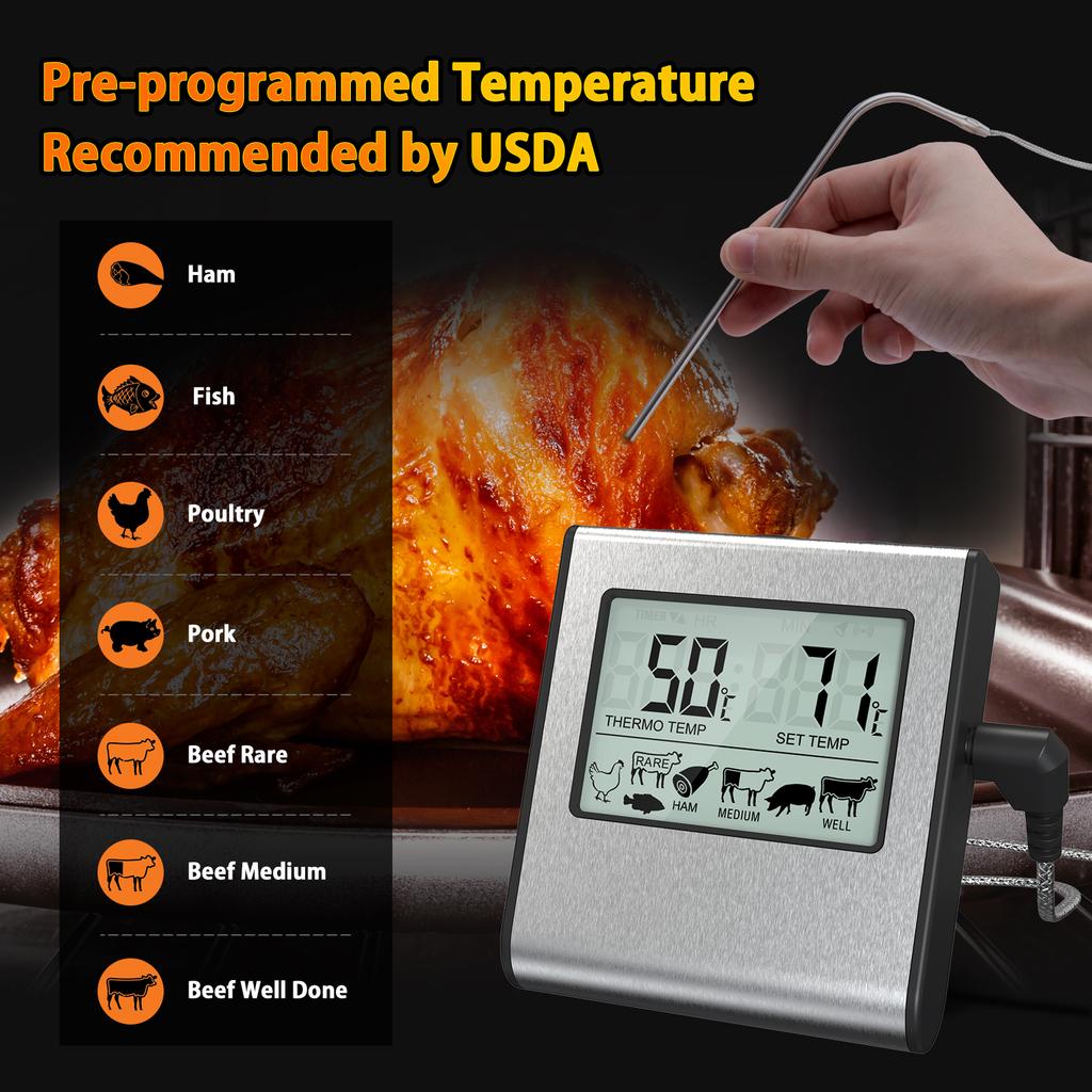 LCD Digital Food Temperature Gauge Cooking Meat Thermometer with Temperature Probe, Digital Oven Thermometer for Grill