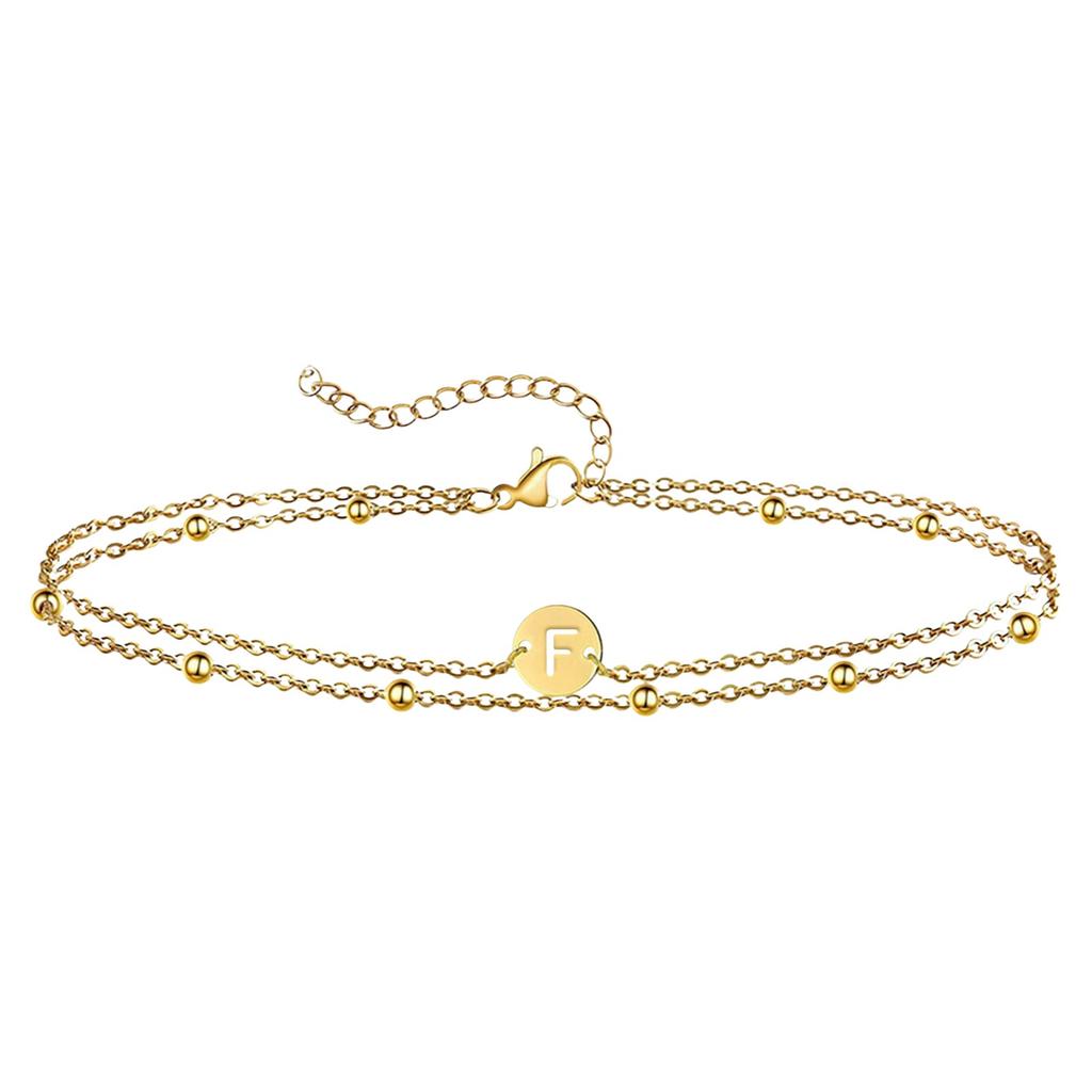 Stainless Steel Bead Chain Round Letter Double-layer Bracelet