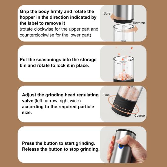 Elektrisches Salz- und Pfeffermühlen-Set mit LED-Licht, einstellbarer Mahlgrad, Salzmühle, wiederaufladbare Pfeffermühle für BBQ, Camping