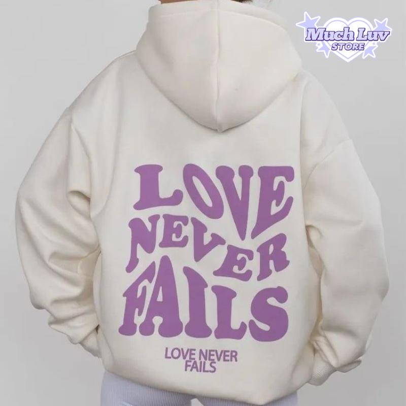 

”Love Never Falls“ Printed Hooded Sweatshirt Autumn and Winter Fashion Casual Comfy Thick Pullovers Vintage Streetwear Hoodies S