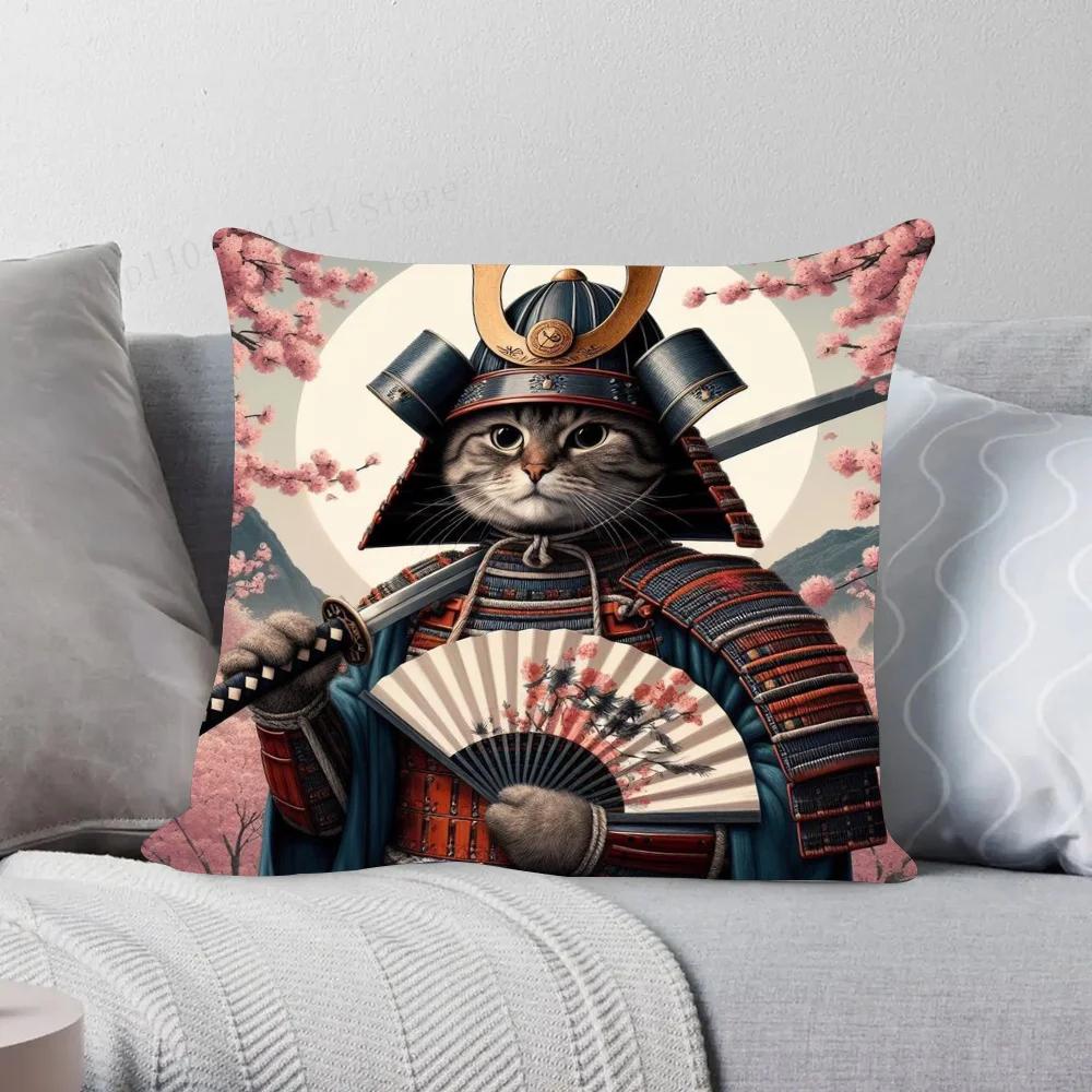 1pc Japanese Tattoo Samurai Cat Pillow Case Square Bedroom Sofa Leisure Comfort Cushion Car Living Room Home Decoration