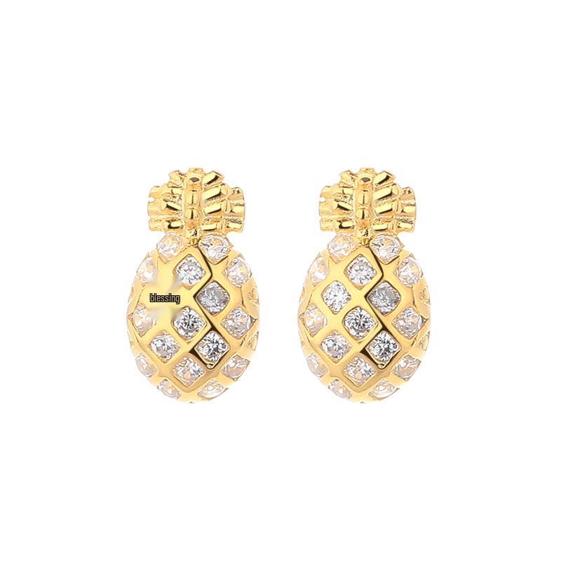 18K Gold Plated Sterling Silver Pineapple Stud Earrings - Trendy & Sweet Fashion for Women