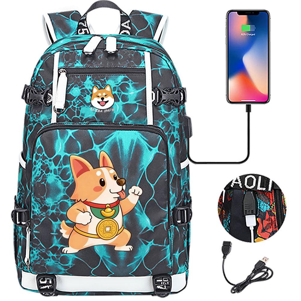 Cute Shiba Inu Corgi USB Charging Backpack for Middle High School Students Travel Casual Daypack