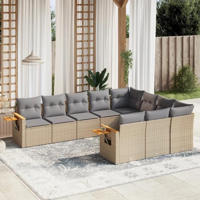 VidaXL Garden Lounge Set with Cushions 10 Pcs, Patio Sofas, Patio Furniture Set, Outdoor Furniture, Beige 3227179