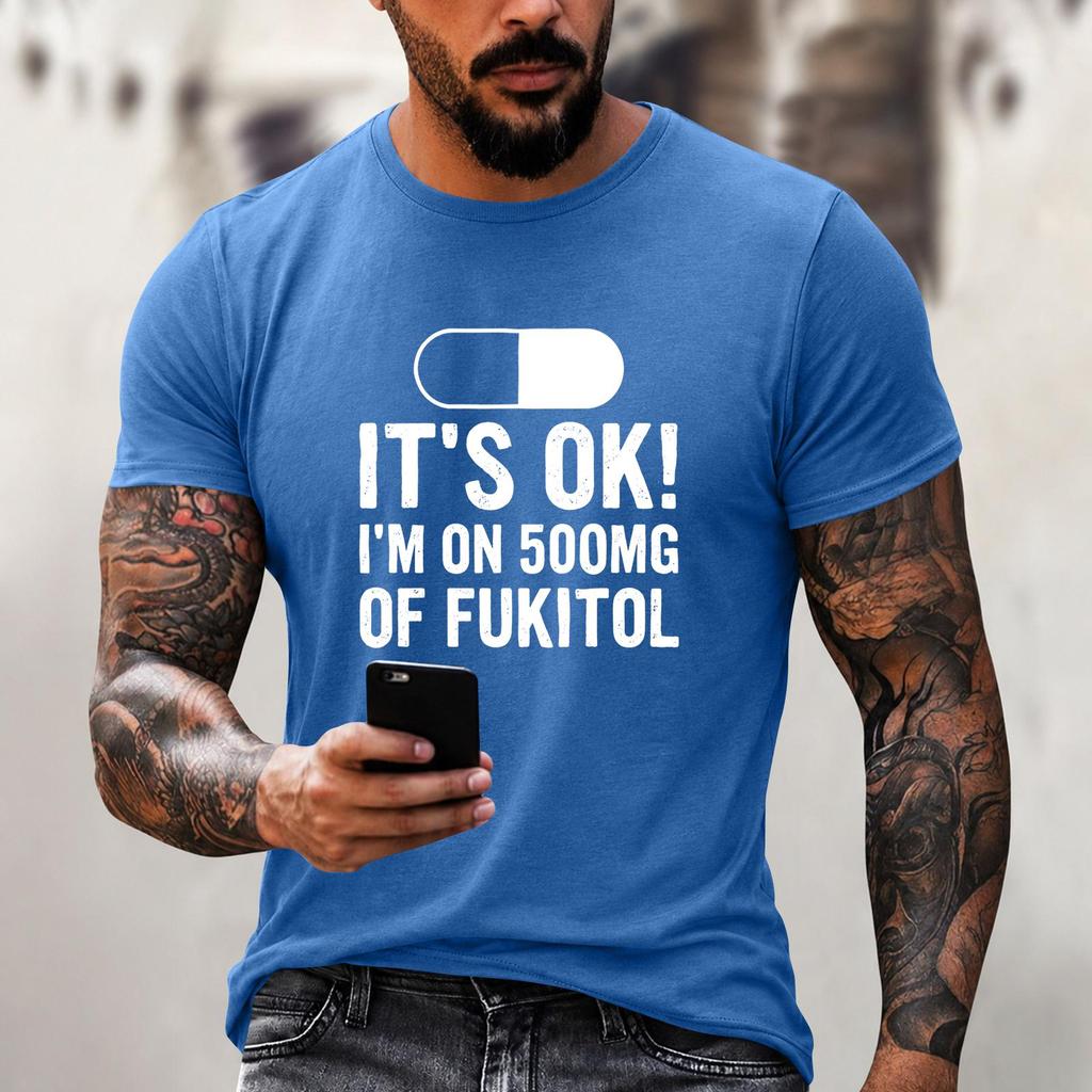 Men's Funny Letter Print Loose Fit Casual T-Shirt for Everyday Wear