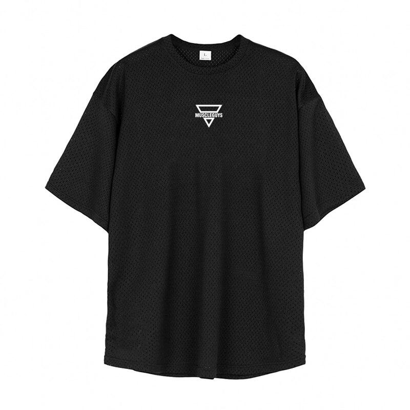 Muscleguys New Arrivals Hollow Breathable T-Shirts Men's Simple Thin Short-sleeve summer Fitness Do Exercise Oversized Tops