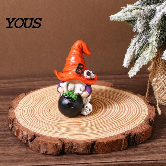 Weather Resistant Gnome Sculptures Halloween Witch Hat Figurine, Mini Wizard Resin Figurines Statue, Dwarf Sculpture Ornament for Indoor Outdoor