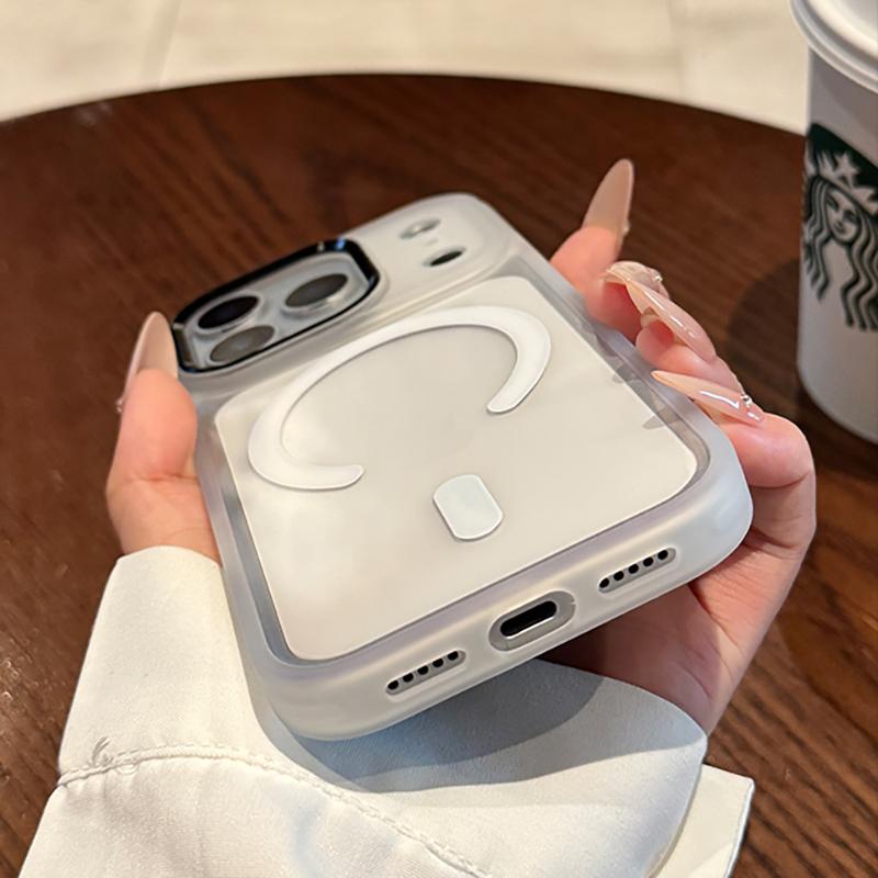 Mag Safe Case For iPhone Air 17Pro 17 16 15 14 Plus 13 12 Pro Max Metal Camera Ring Transparent Magnetic Wireless Charge Cover