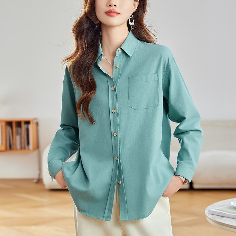 

Зеленая рубашка женская с длинным рукавом весеннее платье новый топ средней длины свободная повседневная рубашка XXL зелёный