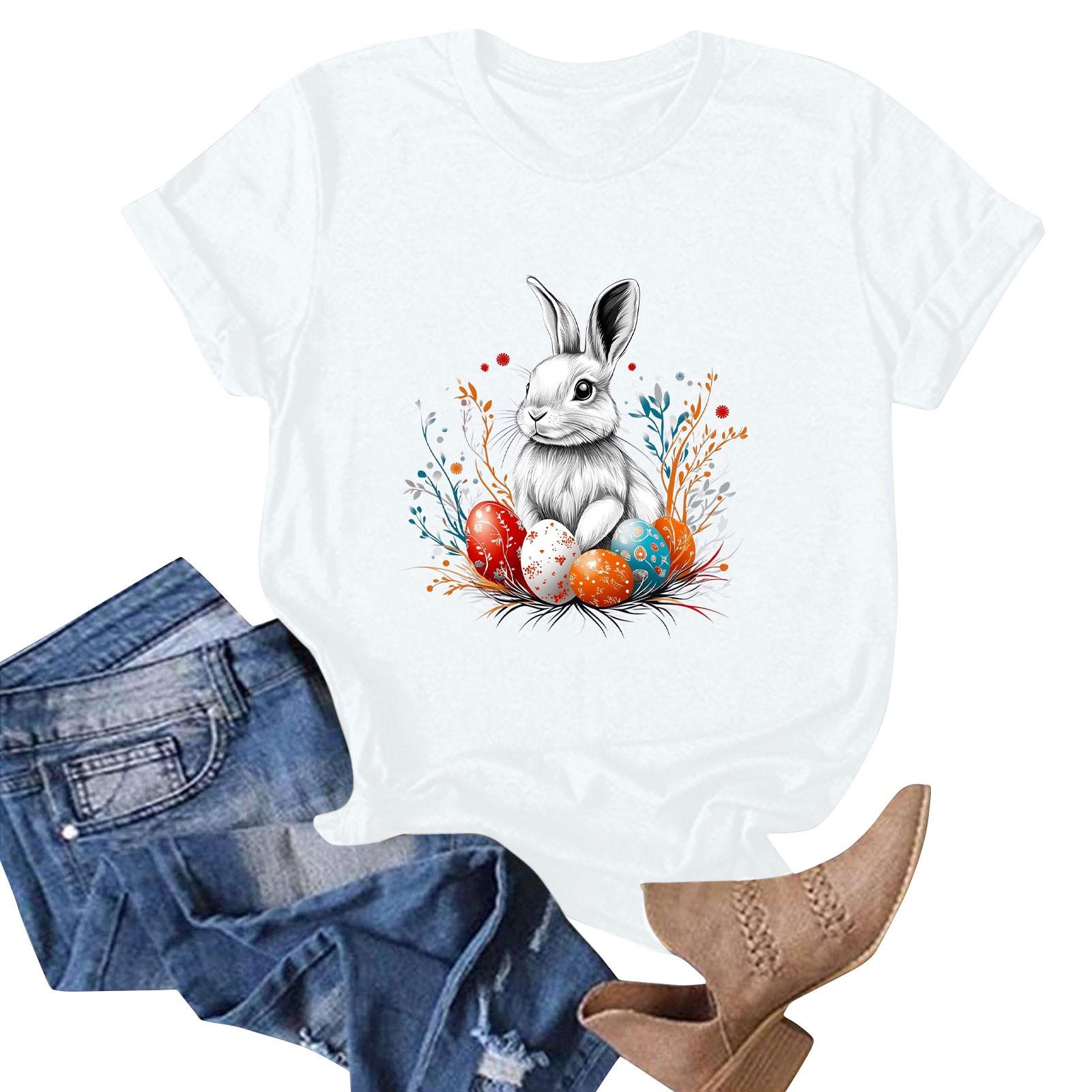 

Женская футболка с коротким рукавом и принтом пасхального кролика XL белый