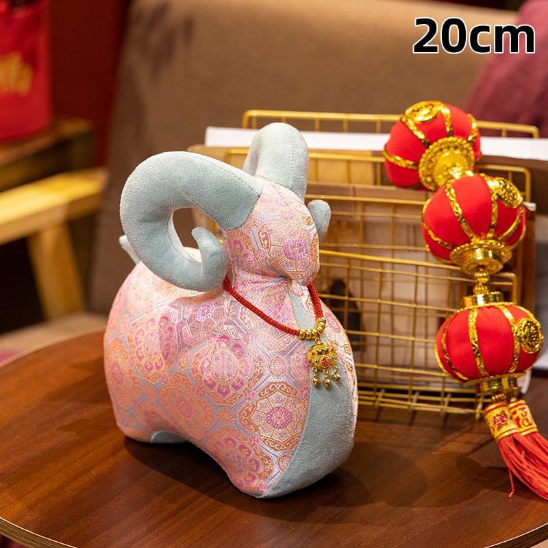 1Pcs Chinese Zodiac Sheep Mascot Plush Doll Traditional Jacquard Fabric Ornament Festive Lucky Sheep Stuffed Toy For Home Decor
