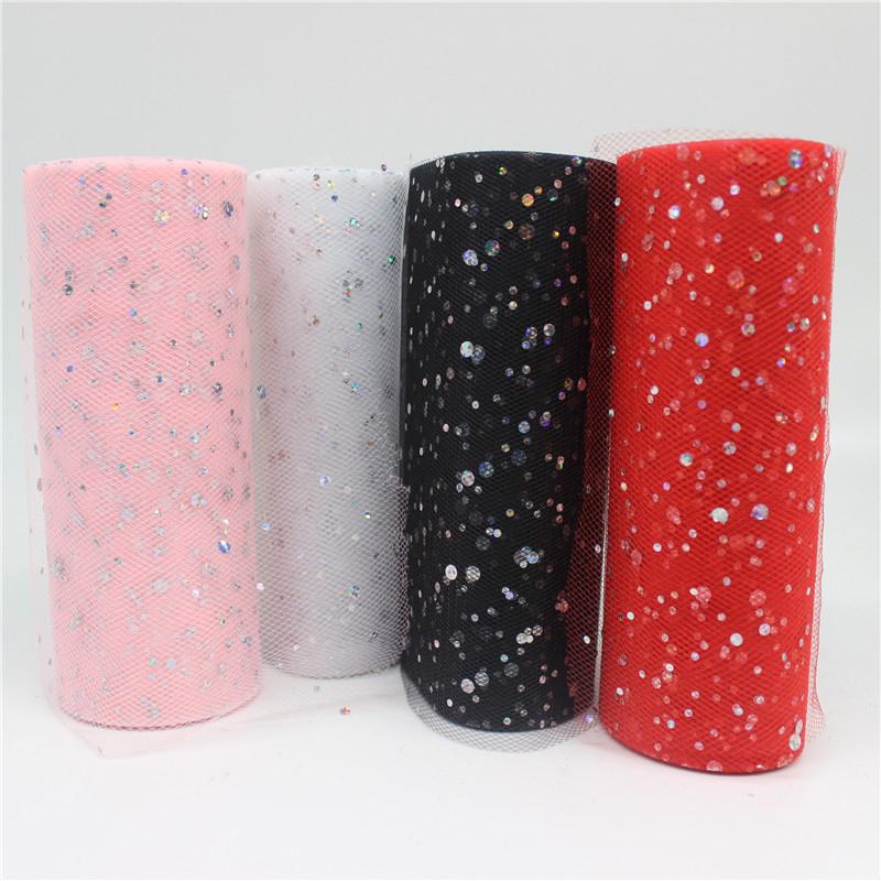 6in X 10Yards/Set Glitter Sequin Tulle Roll Wedding Decoration Fabric Tutu Dress DIY Organza Baby Shower Party Supplies Material