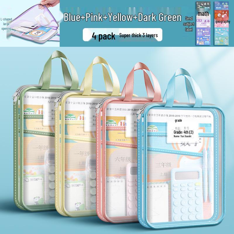 Transparent L-Shaped Mesh Zip Bag for Elementary Students